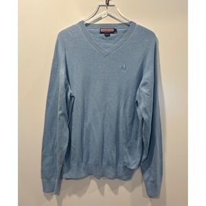 Vineyard Vines By Shep & Ian Light Blue Cotton V Neck Sweater Mens Size Large